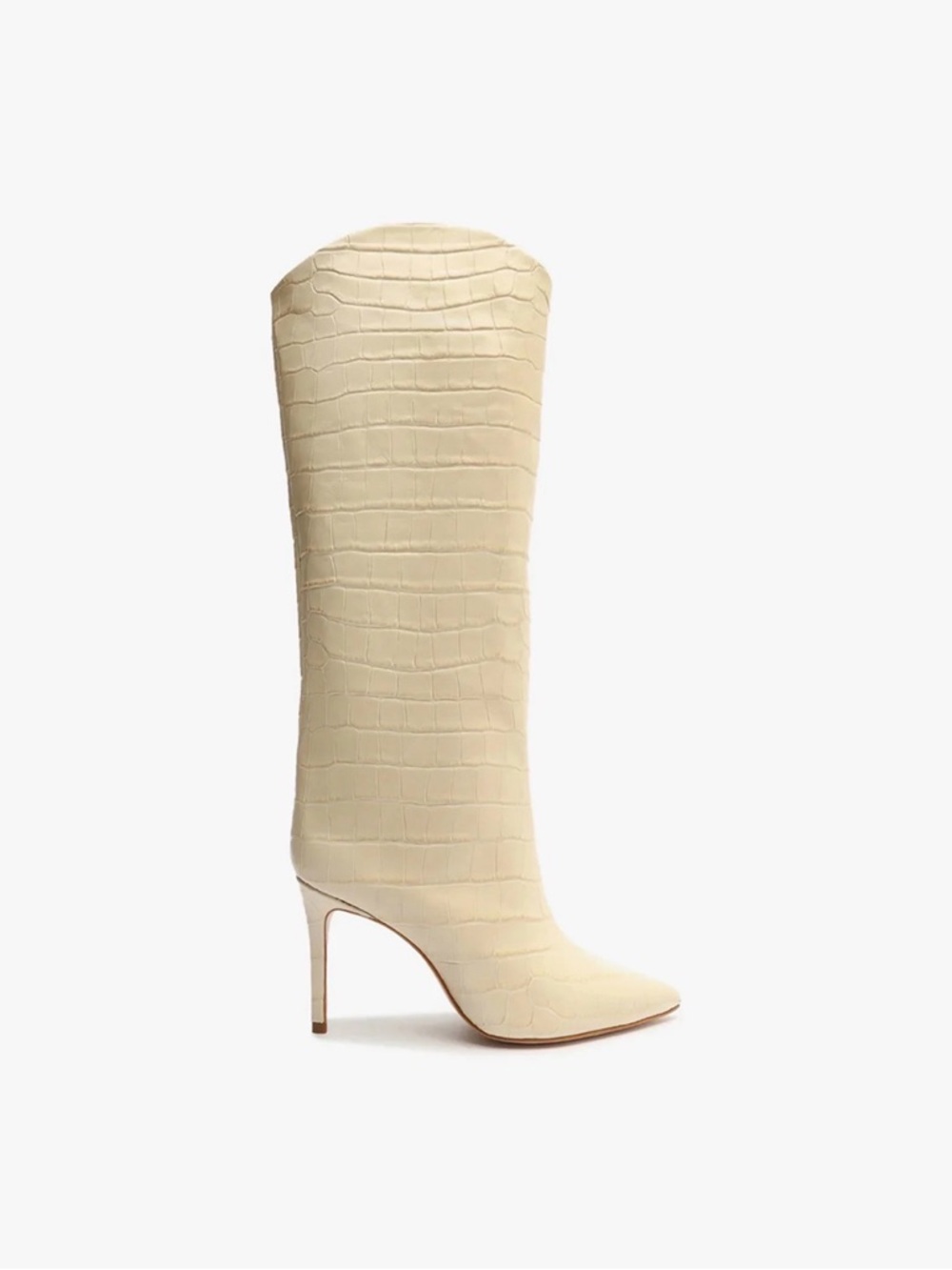 SCHUTZ Maryana Cream Croc-Embossed Heeled Boot